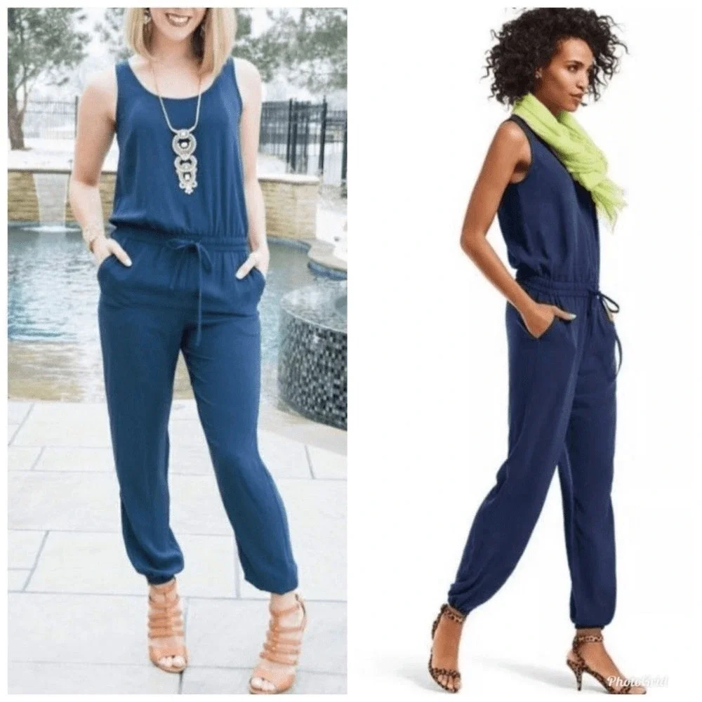 Cabi #303 French Navy Sleeveless Jogger Jumpsuit Blue XS